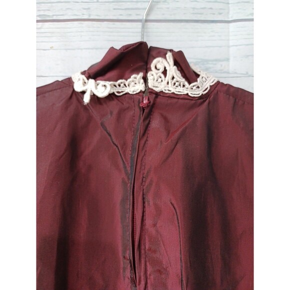 Vtg Girl Red Burgundy Taffeta Dress Gown Iridiscent Sz 8 Handmade - Picture 4 of 6